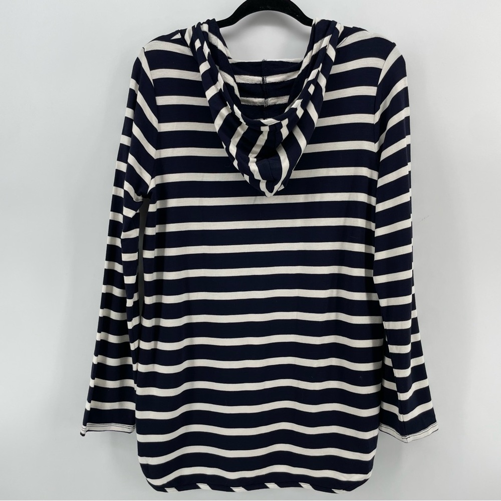 NEW Market & Spruce Milania French Terry Kangaroo Pocket Knit Top Navy Stripe L - Picture 4 of 7